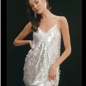 BHLDN Silver/white Sequin Dress